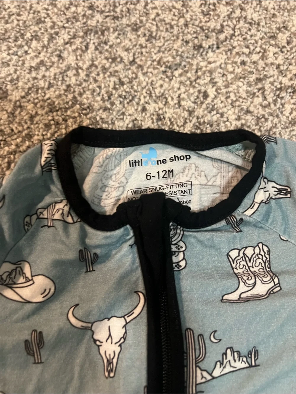 Children's Blue Western Print One-Piece Pajamas with Black Trim